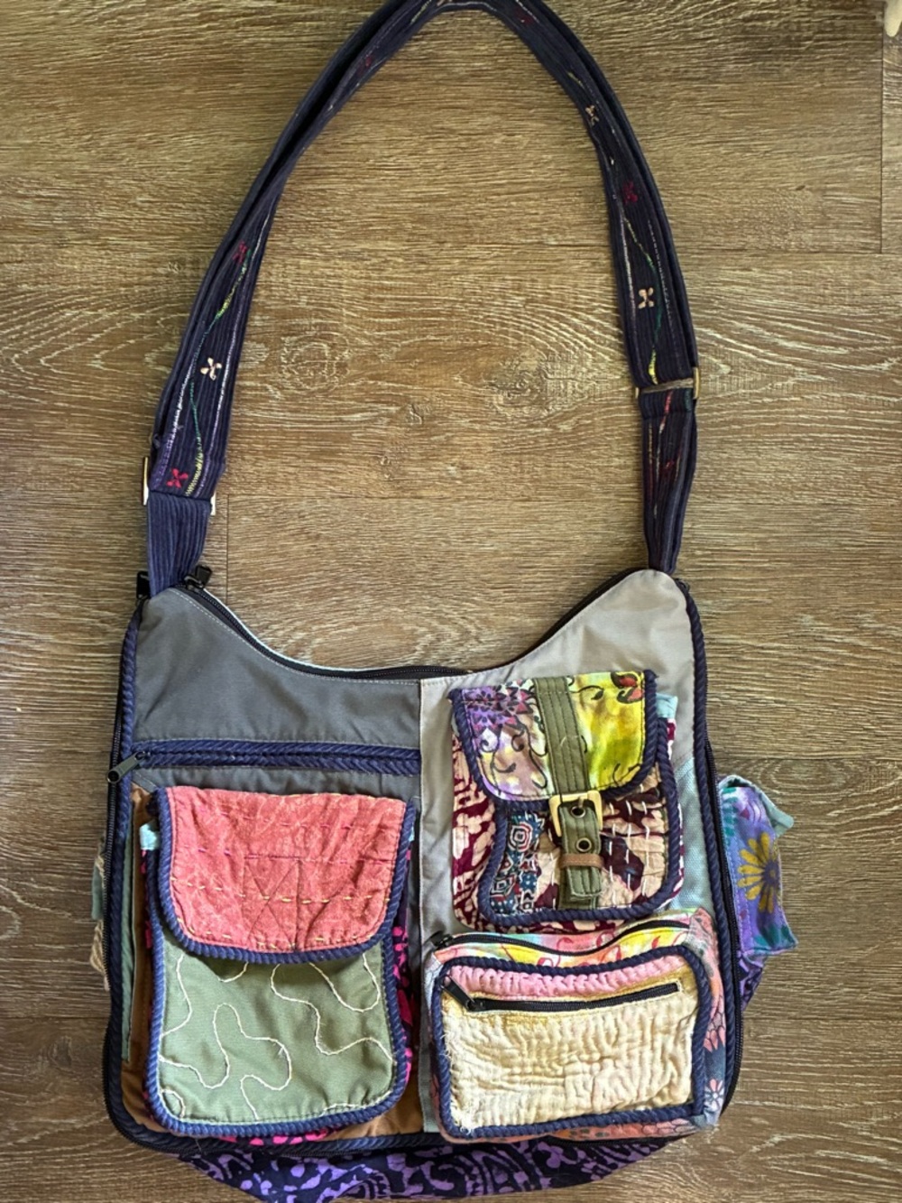 Blue Sky Patchwork Boho Crossbody Shoulder Bag Fair Trade Cotton Hippie